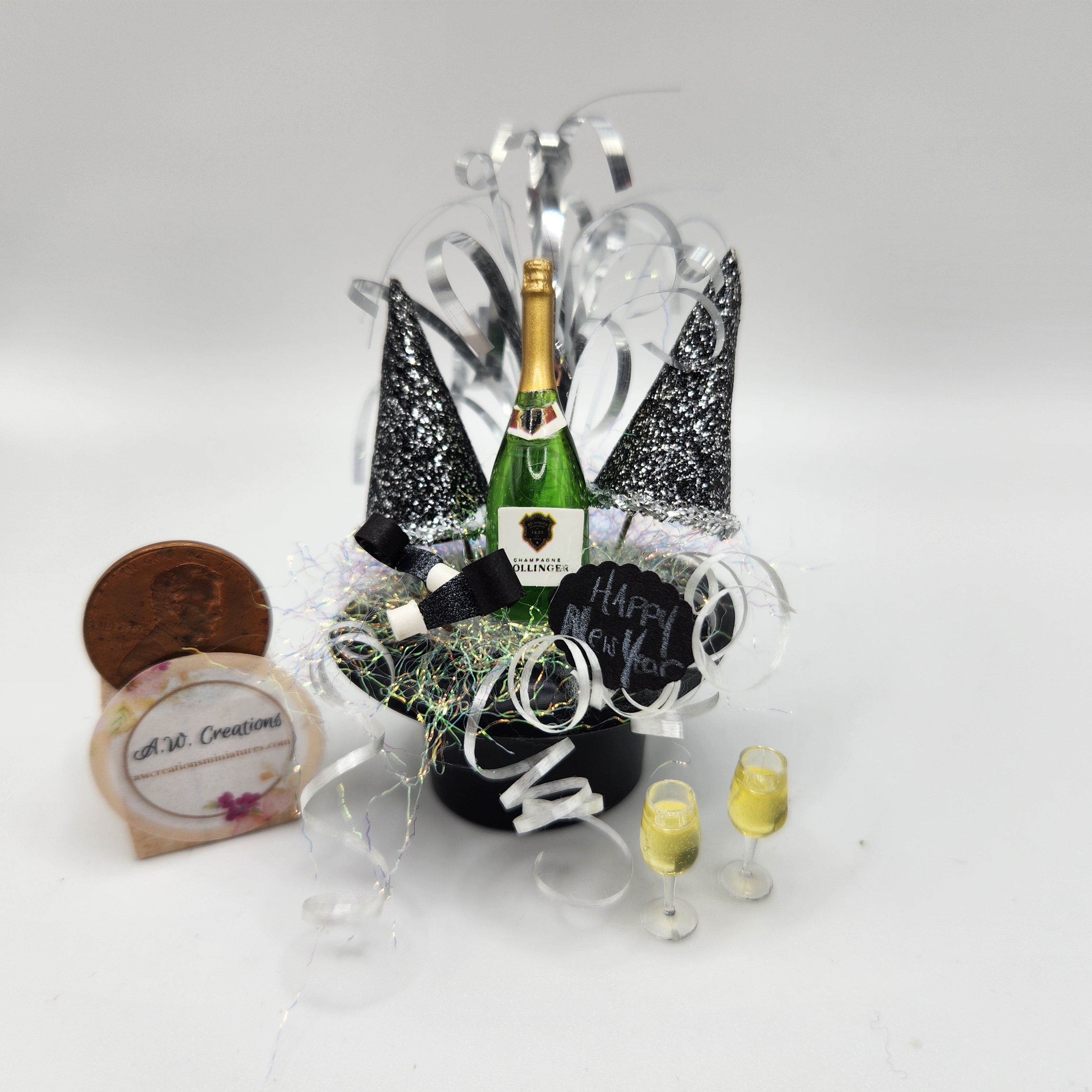 New Year's Party Top Hat Gift Basket A.W. Creations Miniatures