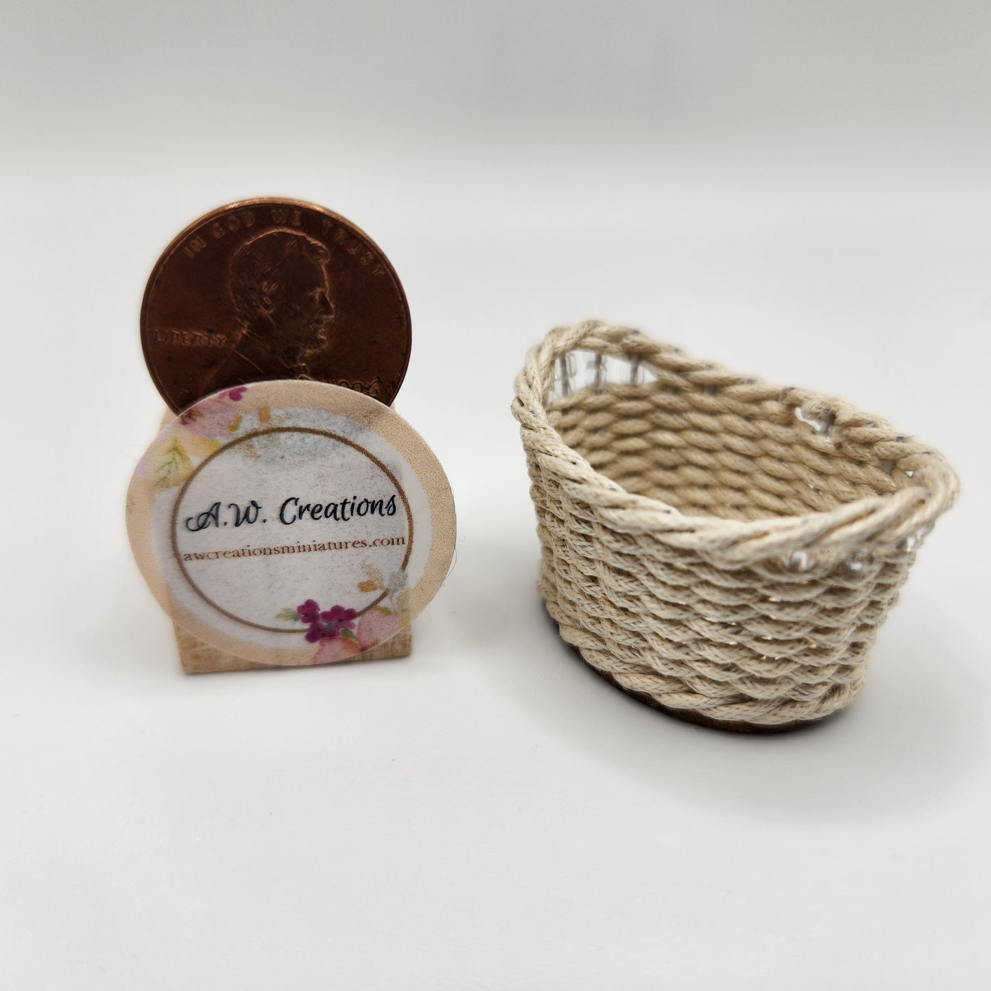 Basket - White Oval with Beaded Handles