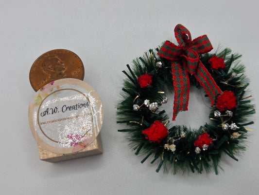 Christmas Wreath - Red & Green Plaid Bow
