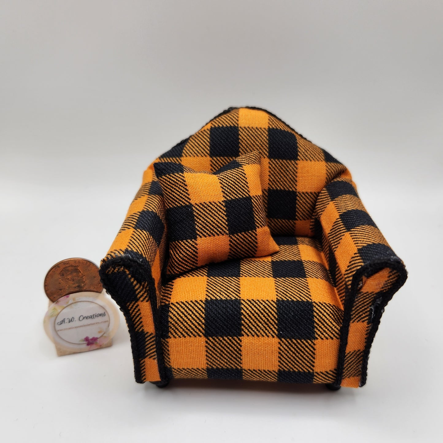 Club Chair - Black & Orange Checked