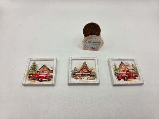Set of Pictures - Country Christmas Red Pickup Truck
