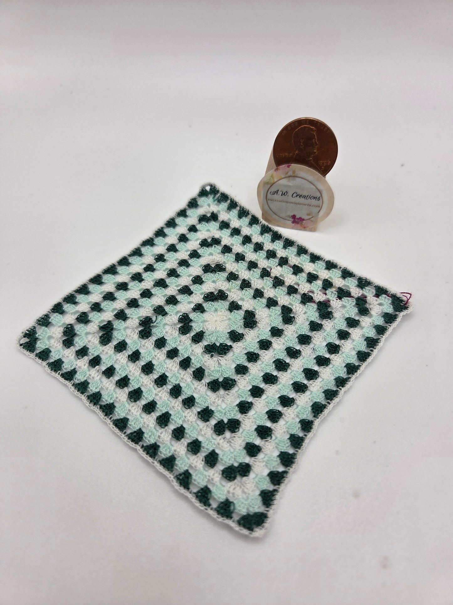 Crochet Afghan Blanket - Green, Blue & White