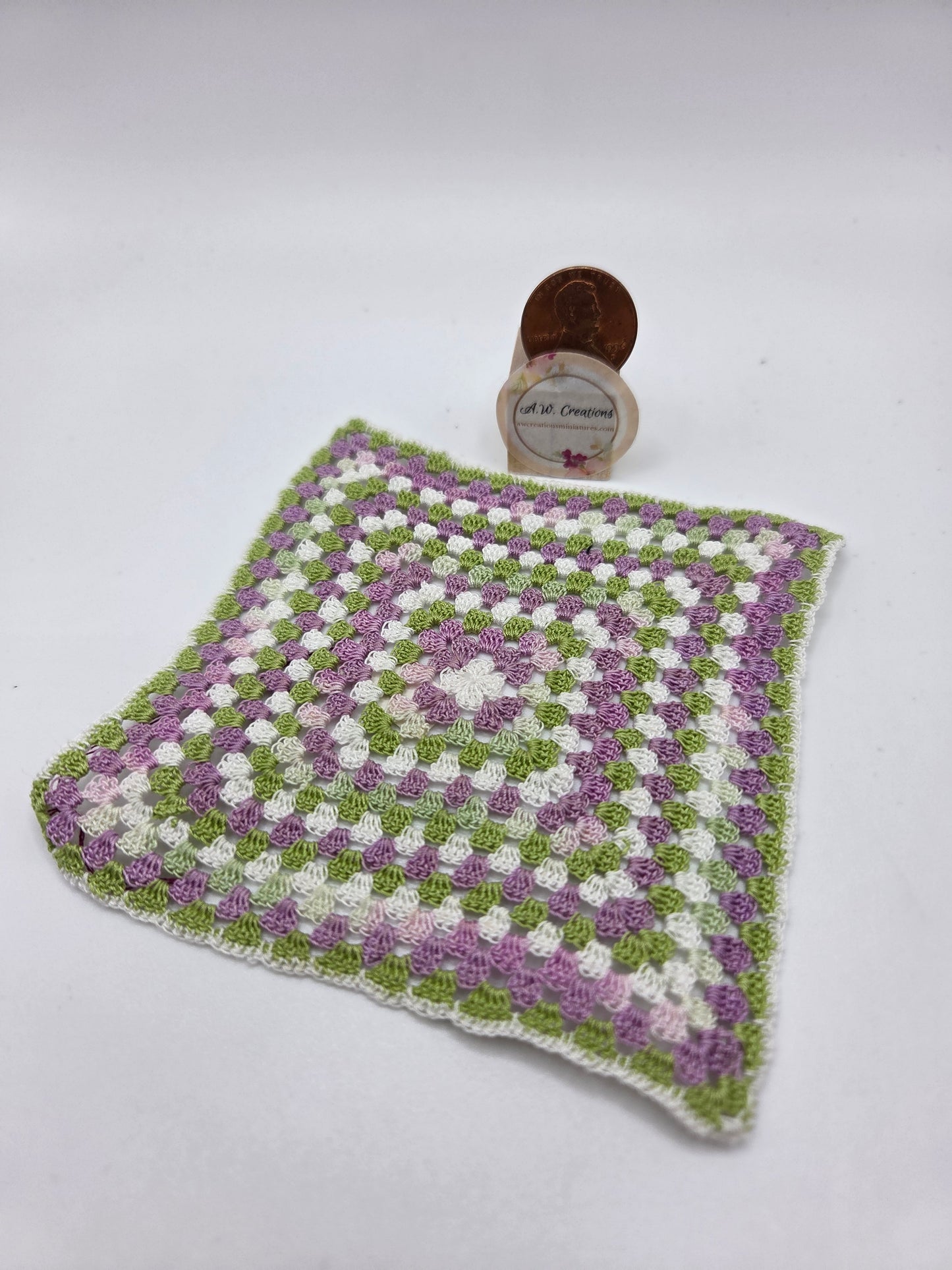 Crochet Afghan - Lavender, Green & White