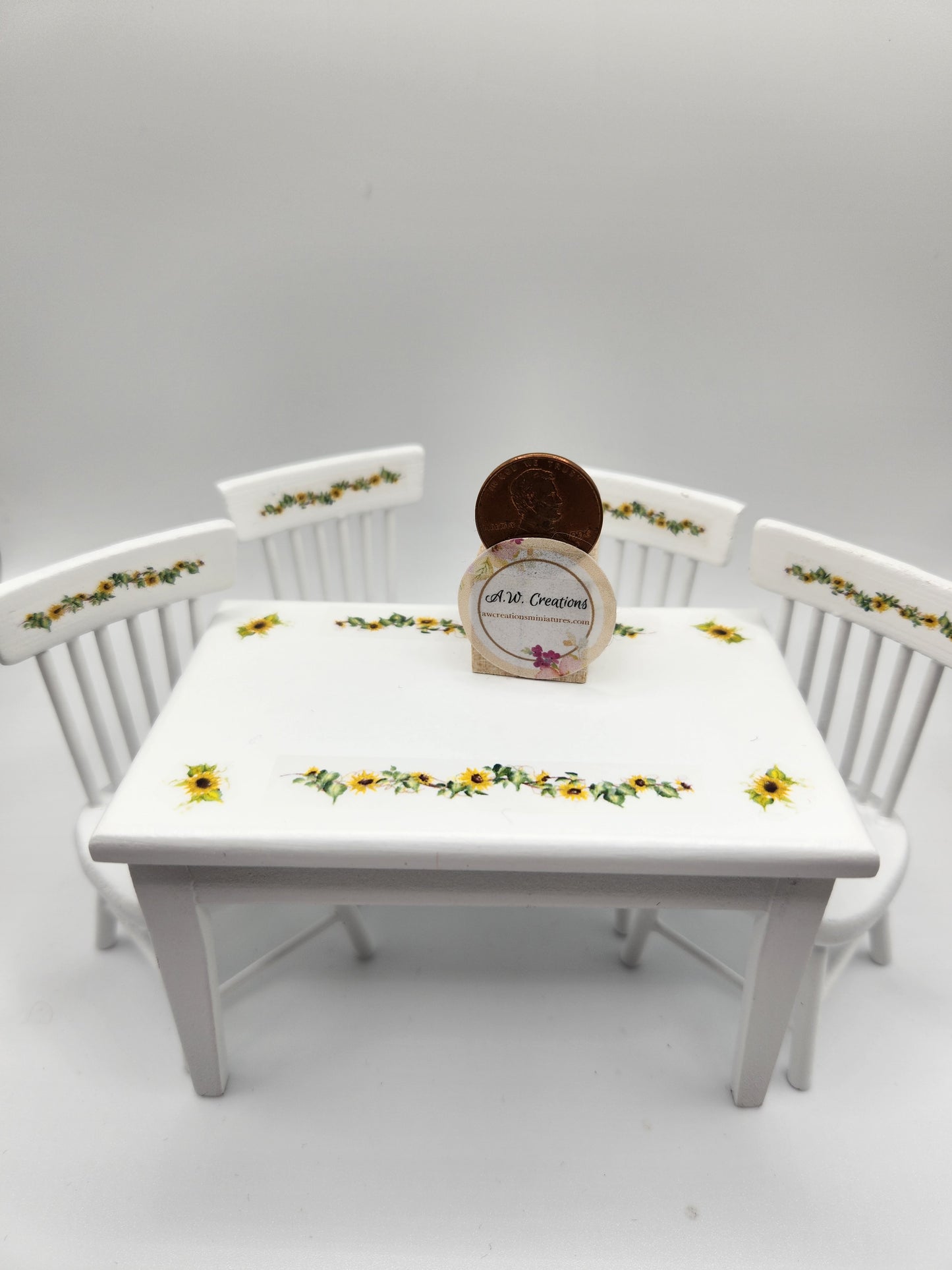Dining room set - white table with sunflowers