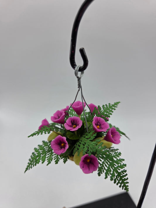 Hanging Basket - Rabbit's Fern and Purple Flowers