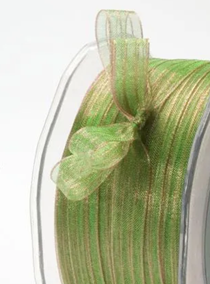 Sheer Iridescent Pinstripe Ribbon - 3/8" Fuchsia & Green