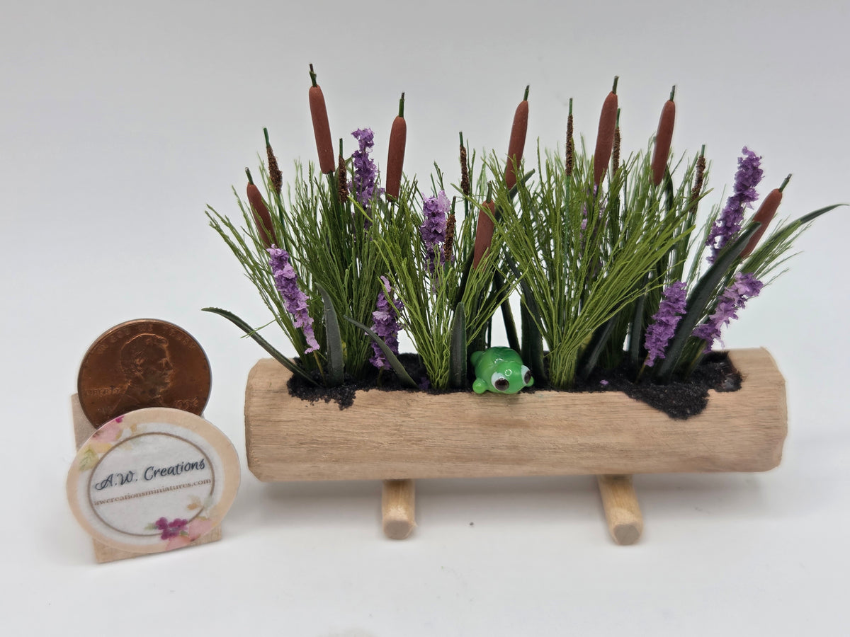 Log Planter - Cattails