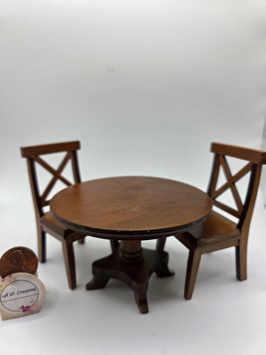 Pedestal Table with 2 Cross Buck Chairs - Walnut