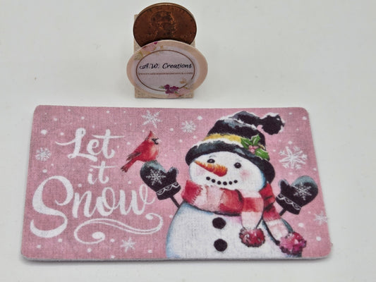 Door Mat - Snowman Let It Snow Pink