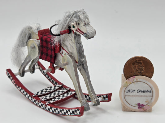 Wooden Rocking Horse - Red and Black Checkered