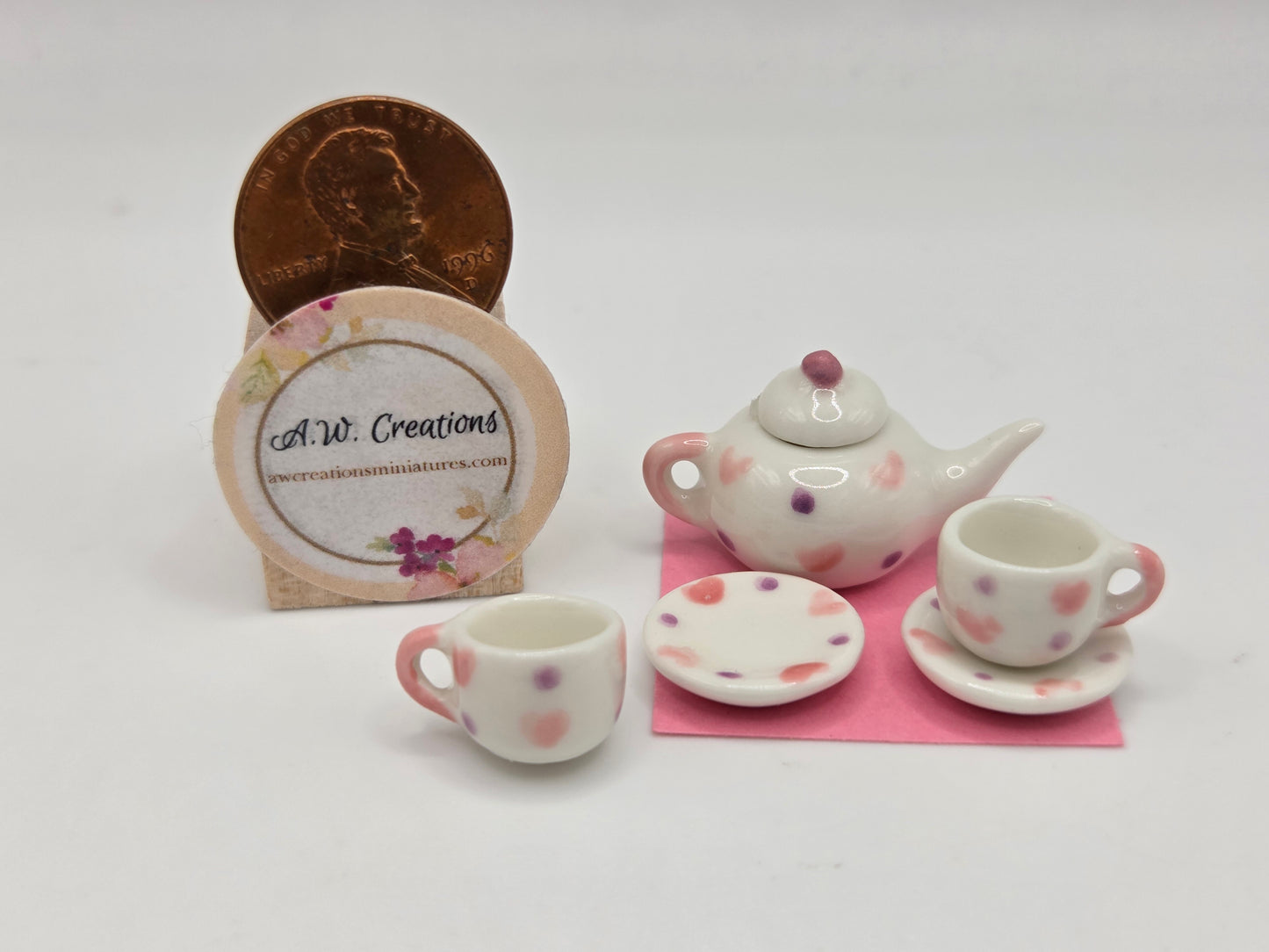 Tea Set - Pink Hearts Purple Polka Dots