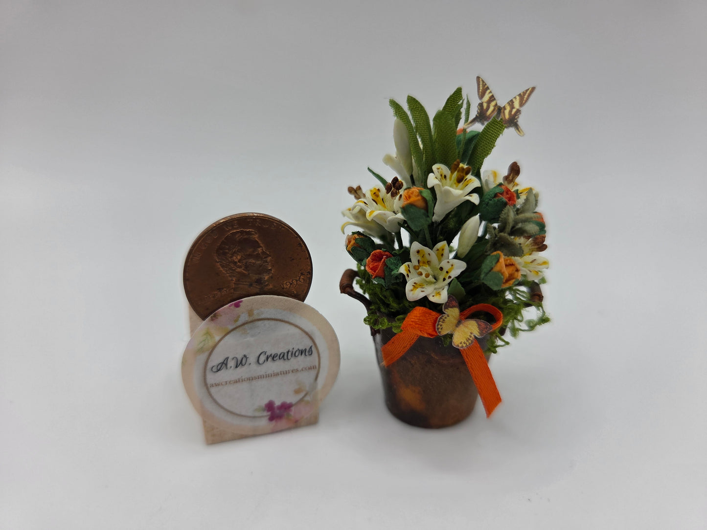 Rusted Bucket - White Lilies and Orange Roses