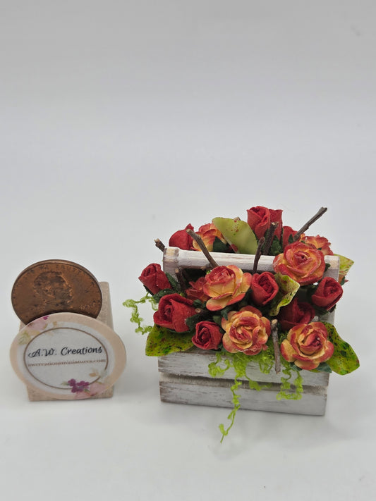 White Wooden Trug - Orange & Red