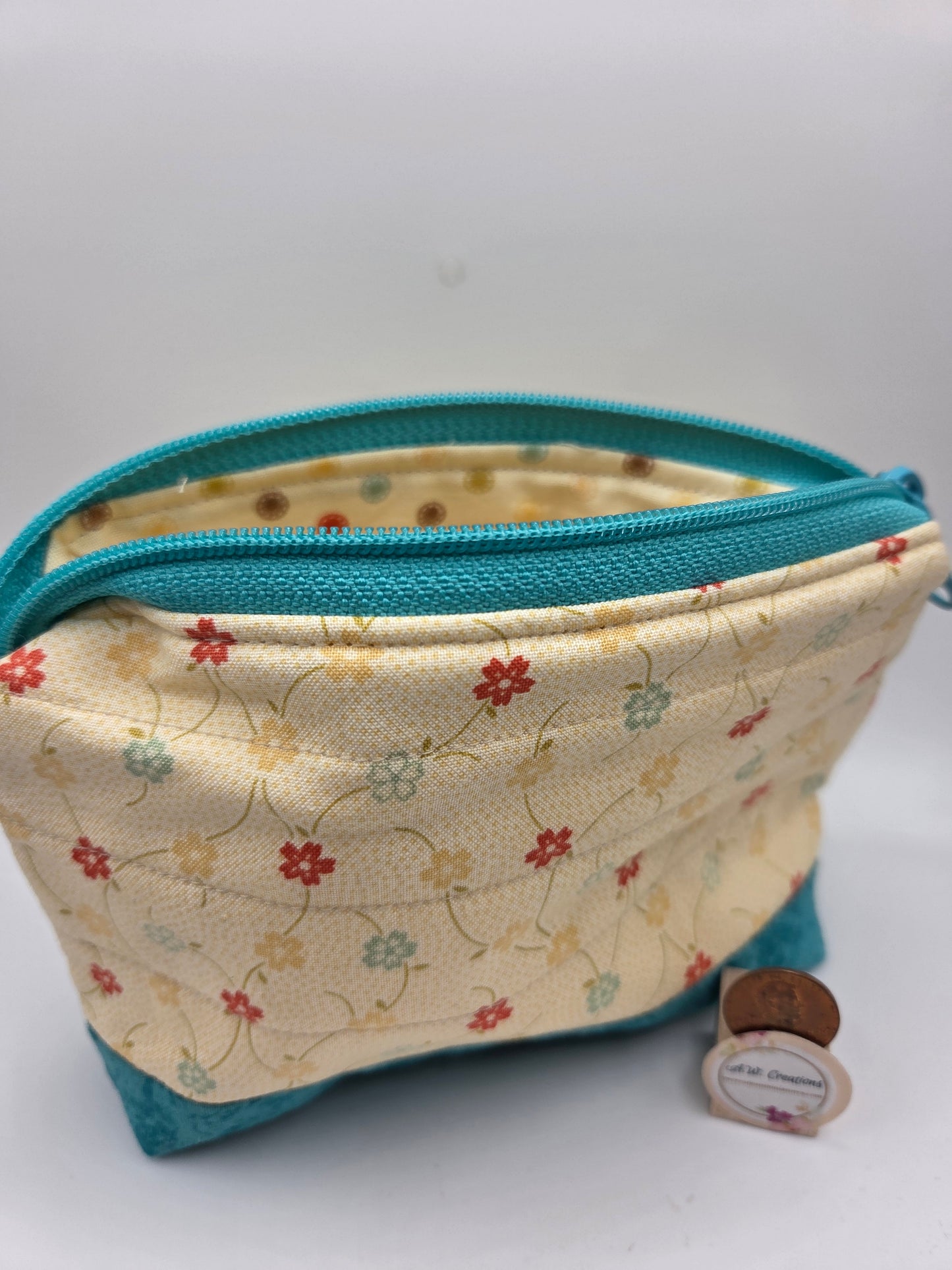 Logo Zipper Bag - Cream & Teal Floral