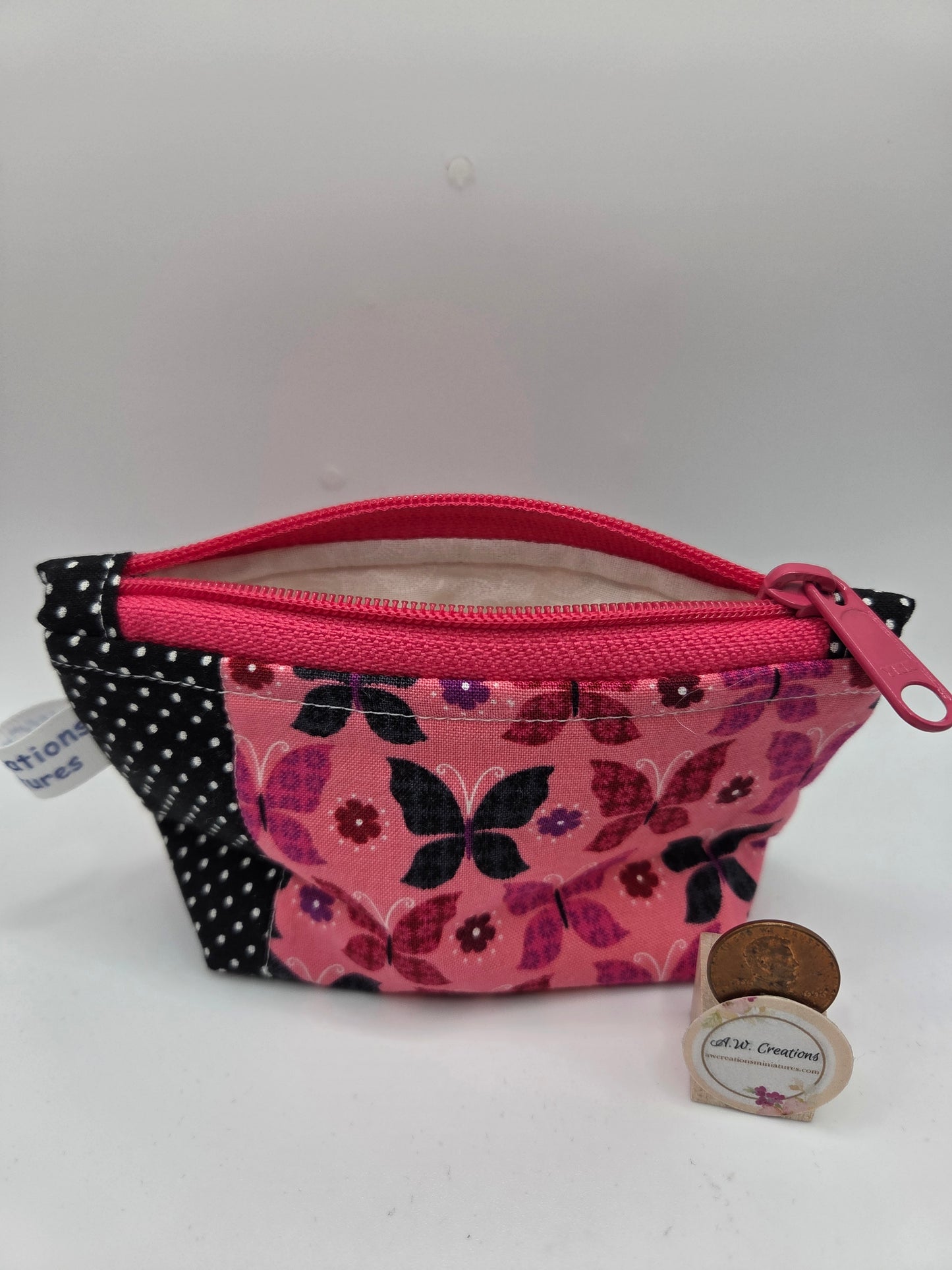 Logo Zipper Bag - Black & Pink Butterflies