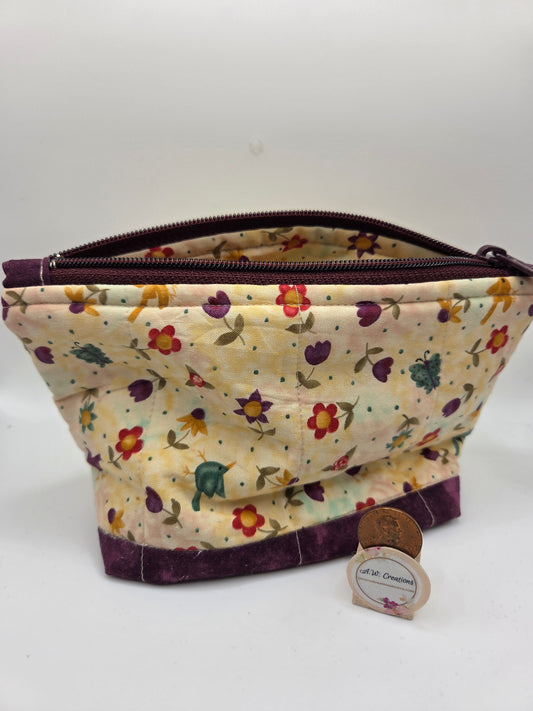 Logo Zipper Bag - Purple & Cream with Flowers