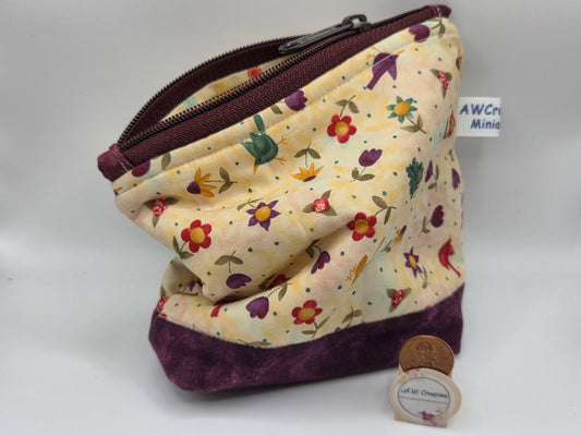Logo Zipper Bag - Purple and Cream with Flowers