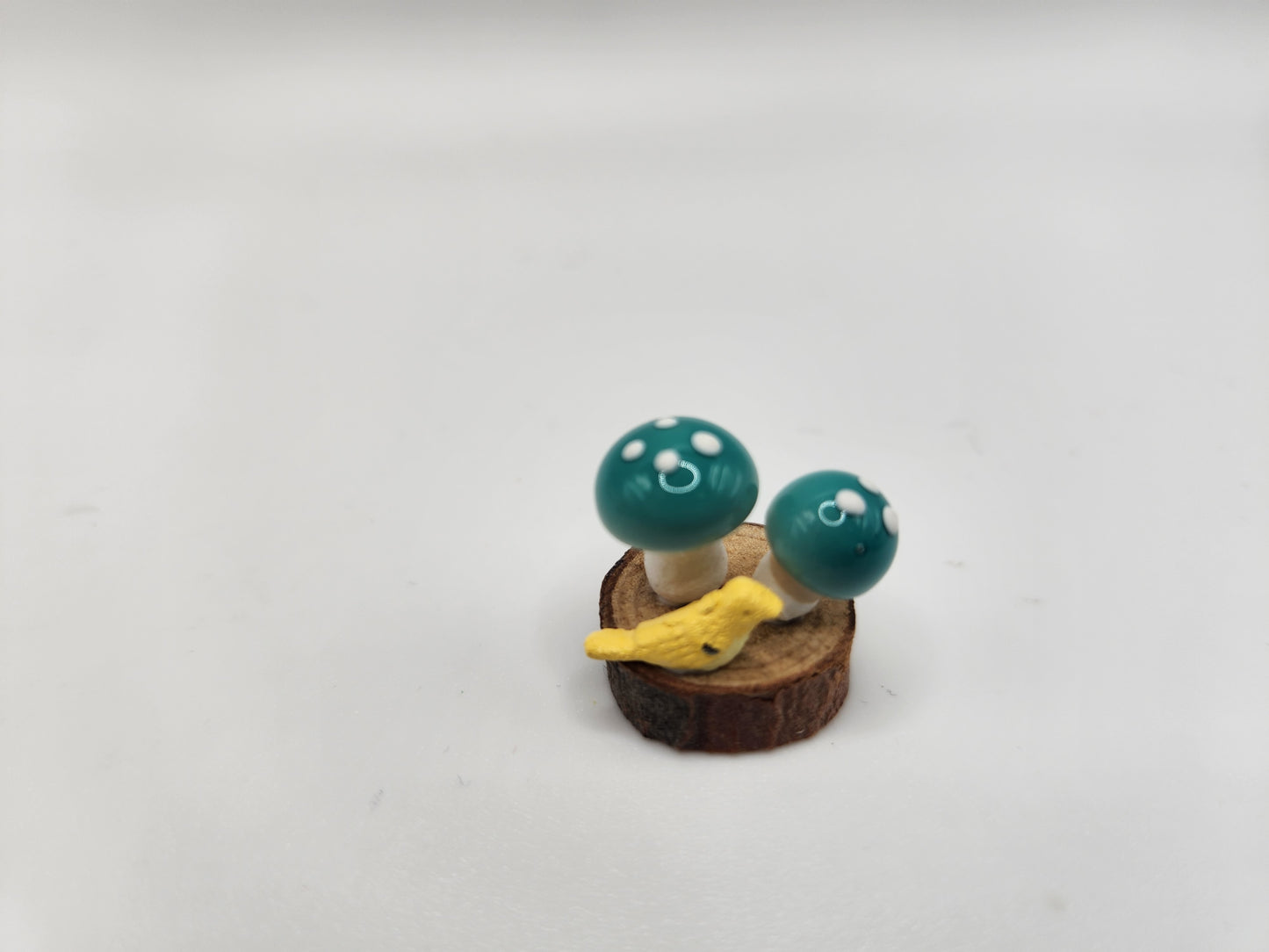 Mushrooms on Sliced Wood Disc
