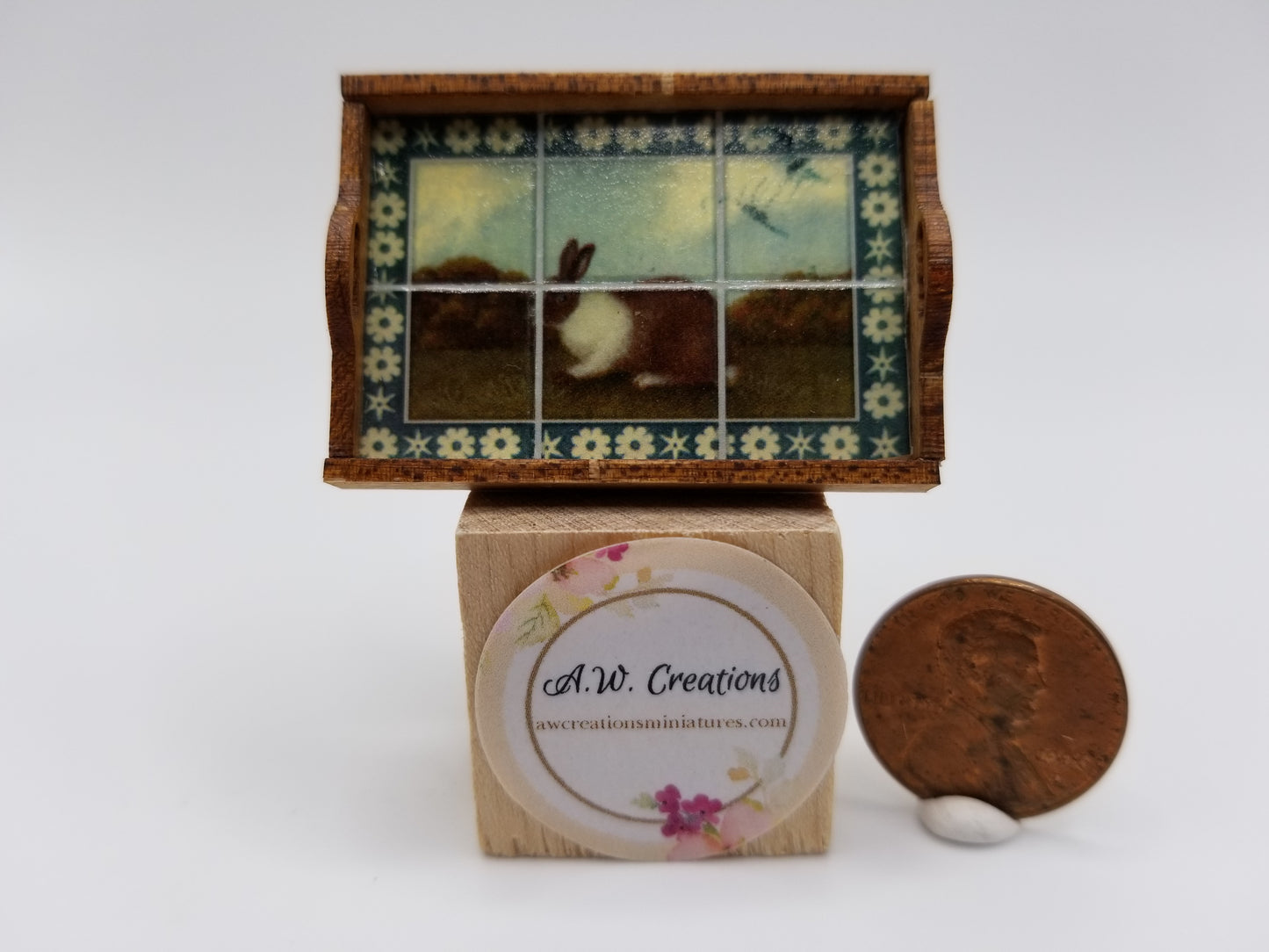 Tile tray - Rabbit & daisies