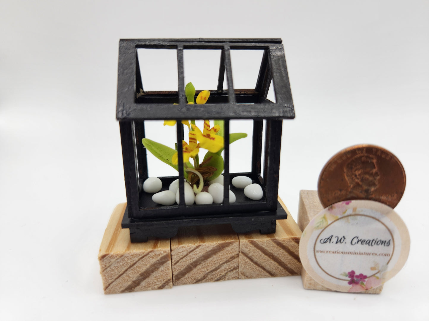 Black Terrarium with Yellow Orchid - Small