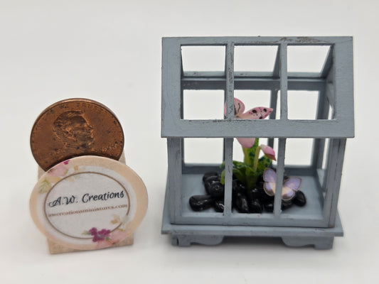 Terrarium - Blue with Pink Lady Slipper Orchid