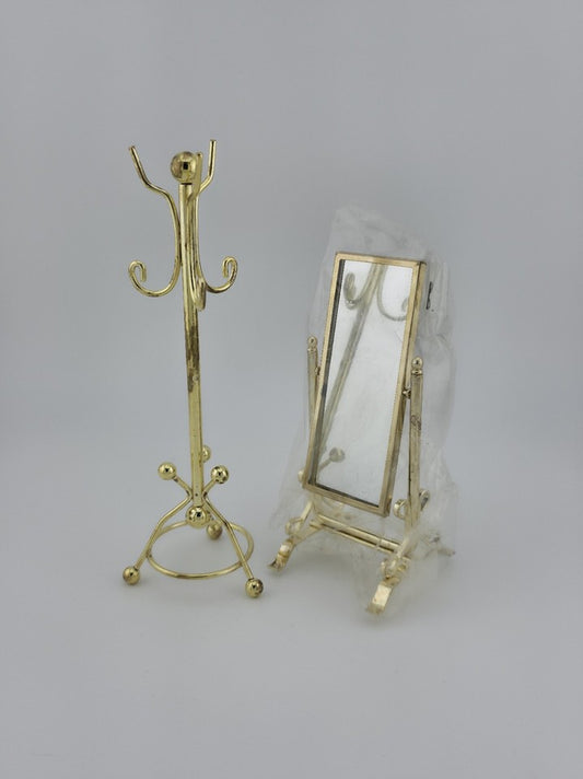 Brass Coat Rack & Mirro