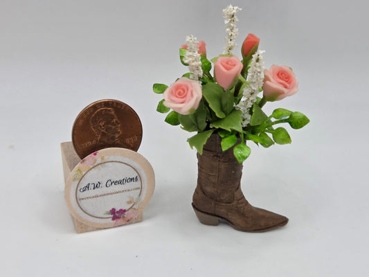 Cowboy Boot- Peach Roses