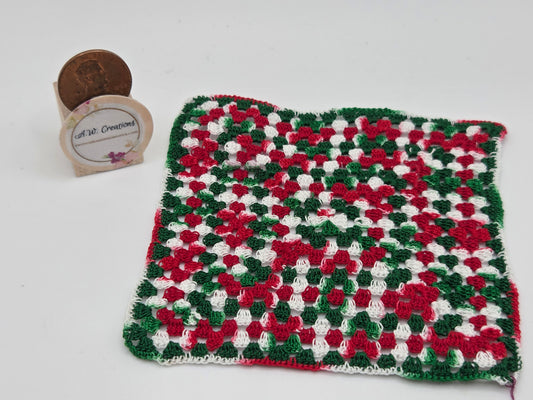 Crochet Afghan - Red, Green & White