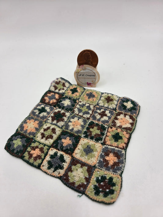 Crochet Blanket - Granny Square Peach, Green & White