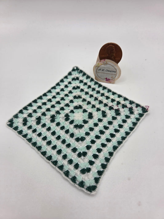 Crochet Afghan Blanket - Green, Blue & White