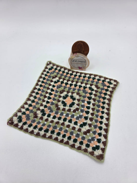 Crochet Afghan Blanket - Peach, Brown, Green, Cream & Gray
