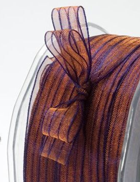 Sheer Iridescent Pinstripe Ribbon - 3/8" Orange & Purple