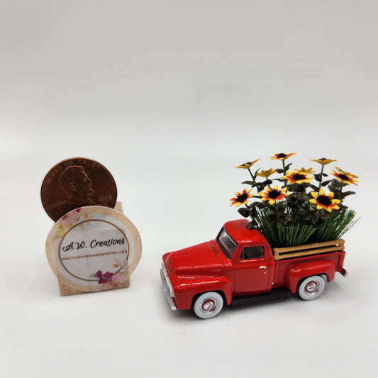 Red Pickup Truck Arrangement - Red Center Black Eyed Susans