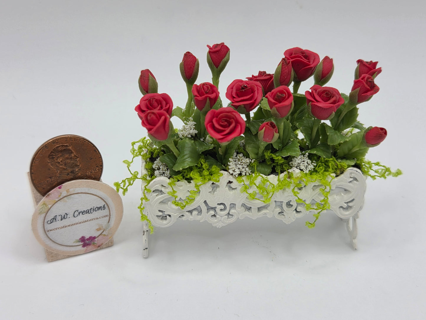 Vintage Metal Flower Stand filled with Red Roses