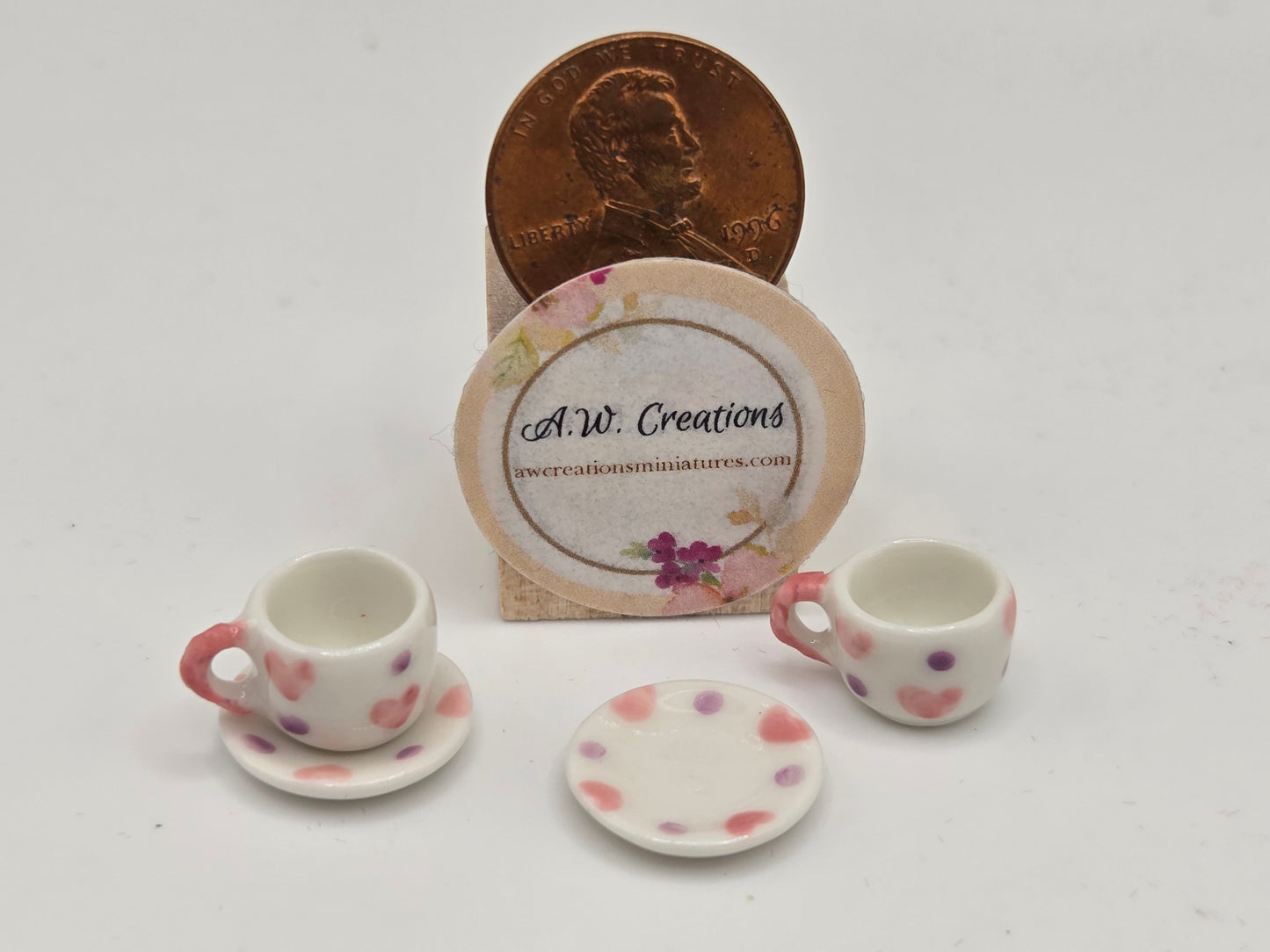 Cup & Saucer - Pink Hearts & Purple Polka Dots