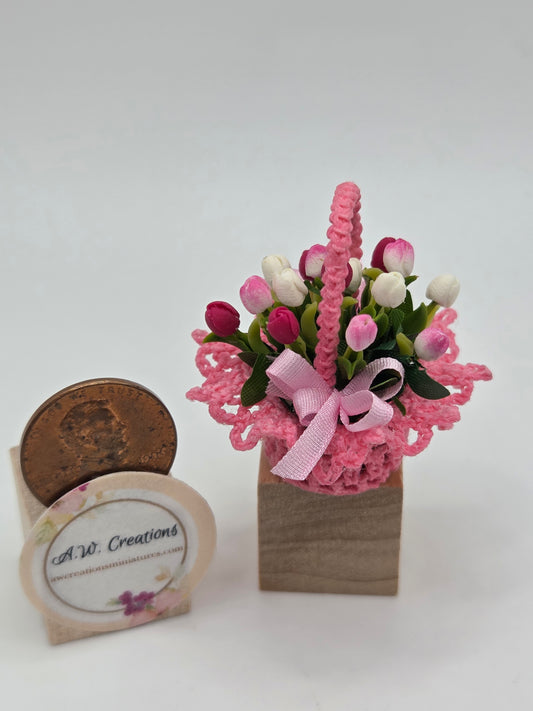 Basket of Tulips - Pink