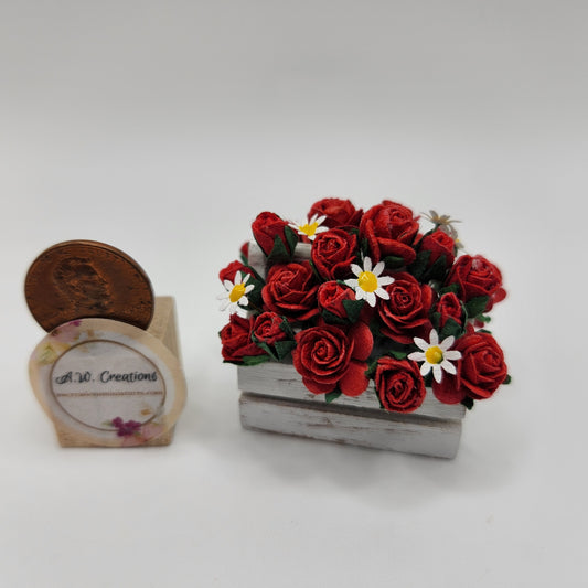 White Wooden Trug - Red Rose & White Daisies