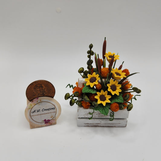 White Wooden Trug - Sunflowers