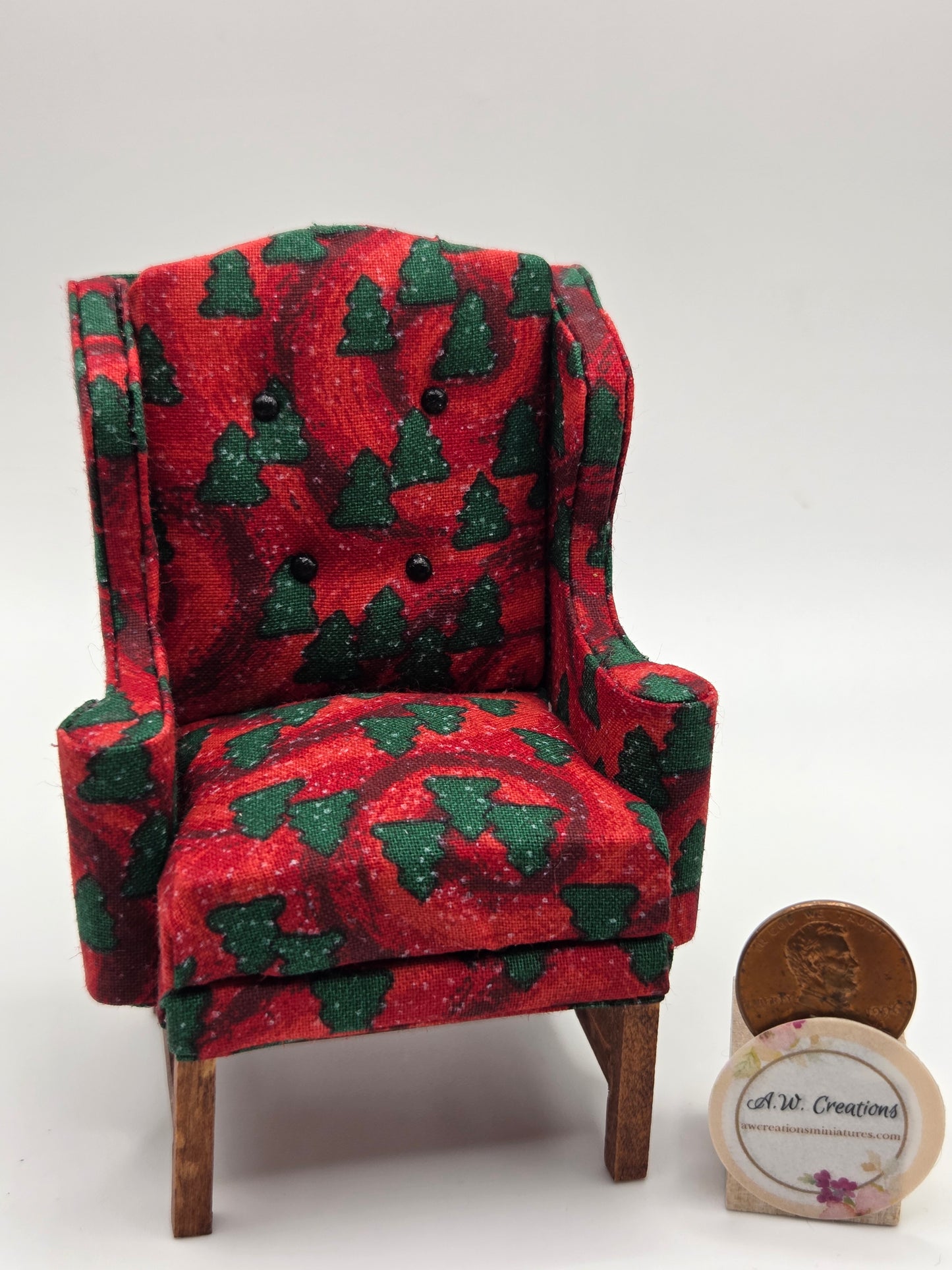 Wing Chair - Red & Green Christmas Trees