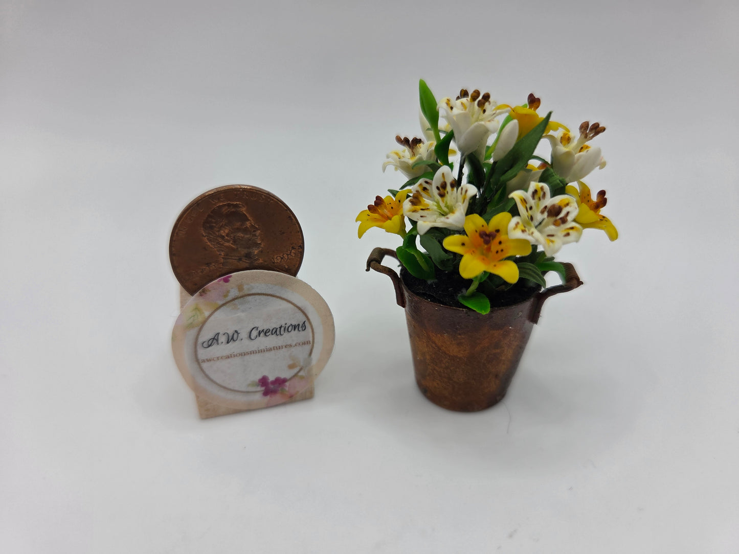 Rusted Bucket - White & Yellow Lilies