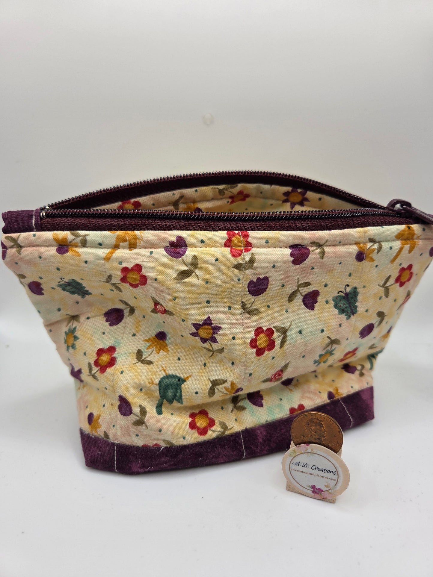 Logo Zipper Bag - Purple & Cream with Flowers